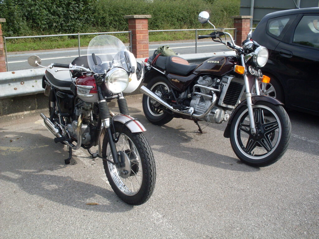 A Triumph twin (across-the-frame vertical twin cylinder engine)