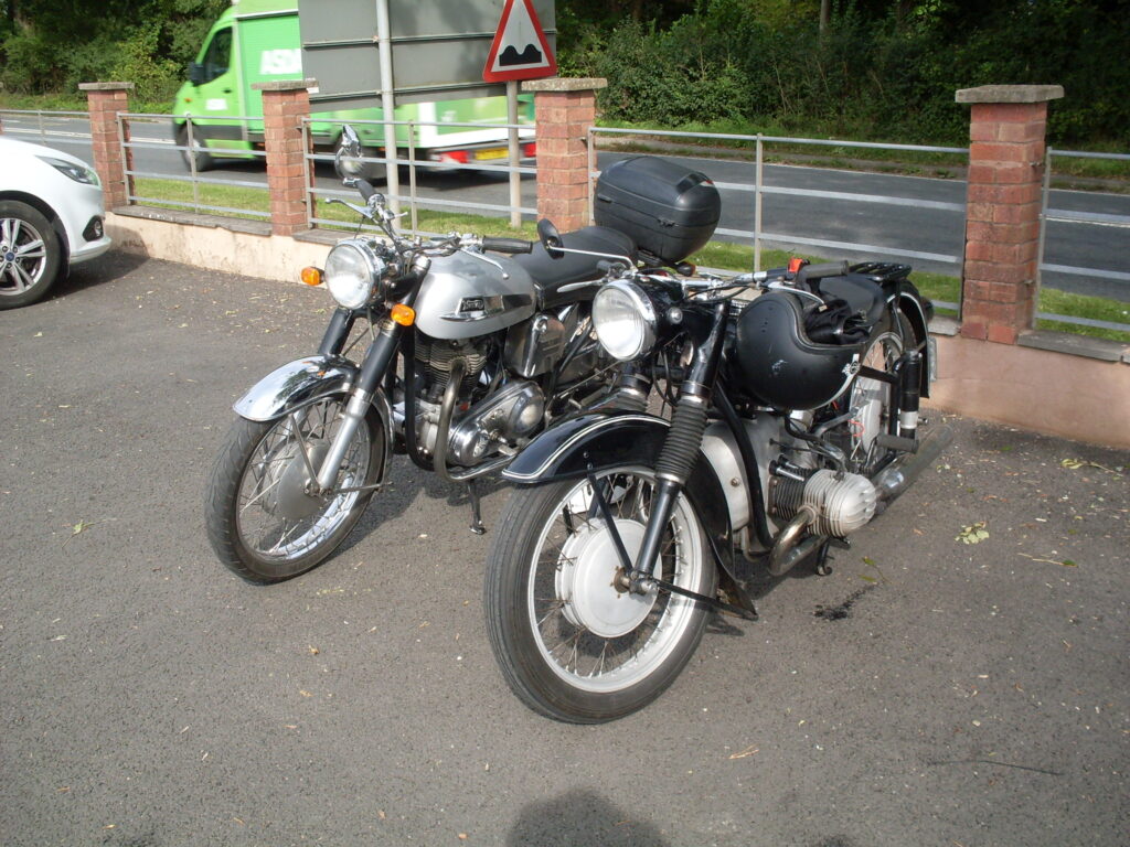 A Norton twin (across-the frame engine) and a BMW 'boxer' (horizontally opposed, across-the-frame twin-cylinder engine)